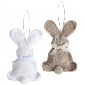 Zawieszki futerkowe króliczki 9cm 2szt neutral