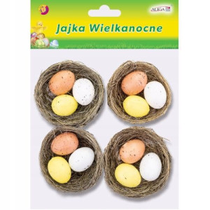 Dekoracja jajka plastikowe w gniazdkach 4 szt. 5cm