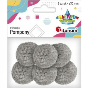 Pompony z włóczki 3cm szare 6szt.