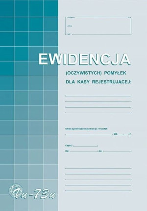 Ewidencja VAT pomyłek z kasy rejestrującej A4 Vu73