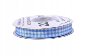 12mm Tasiemka Wstążka ozdobna w kratkę niebieska