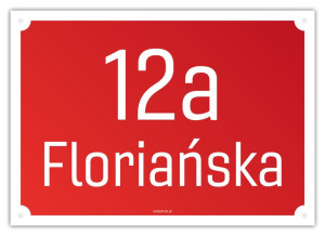 Tabliczka z numerem domu i nazwą ulicy na dom – czerwona