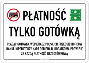 Płatność tylko gotówką – naklejka