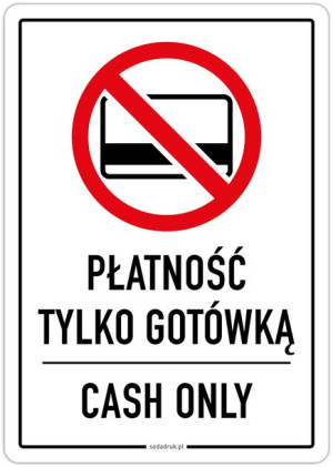 Płatność tylko gotówką / Cash only – naklejka