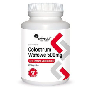 Aliness Colostrum Wołowe 40% Immunoglobulin 500mg 100 Kapsułek
