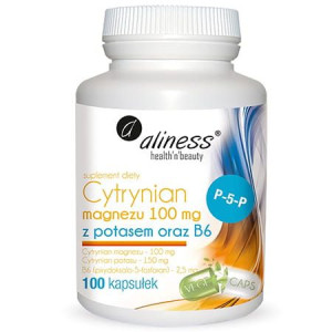 Aliness Magnez Cytrynian Magnezu 100mg Z Potasem I Witaminą B6 100 Kapsułek