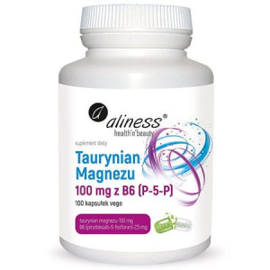 Aliness Magnez Taurynian Magnezu 100mg + Witamina B6 100 Kapsułek Vege