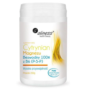 Aliness Magnez Cytrynian Magnezu Bezwodny 100% + Witamiina B6 Proszek 250g
