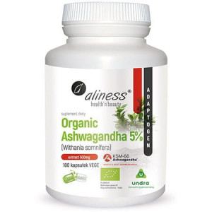 Aliness Ashwagandha Organic 5% Ksm-66 Żeń-szeń Indyjski 500mg 100 Kapsułek