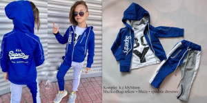 Komplet 3cz bluzka bluza spodnie 98 niebieski BOY