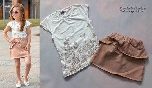 Komplet 2cz t-shirt  spódniczka beż BamBam 146/152