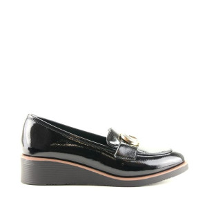 Damskie Mokasyny Buty Na Koturnie Potocki 12021bk Czarne Lakierowane