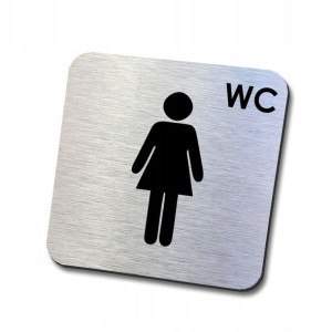 Srebrna tabliczka informacyjna WC damska 10x10 cm