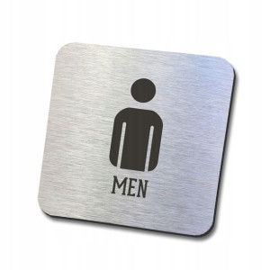 srebrna tabliczka informacyjna WC men