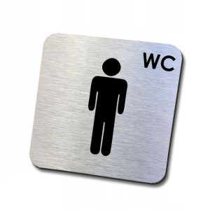 Srebrna tabliczka informacyjna WC męska 10x10 cm