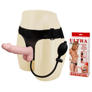 Sztuczny penis, strap-on na pasie z pompką.