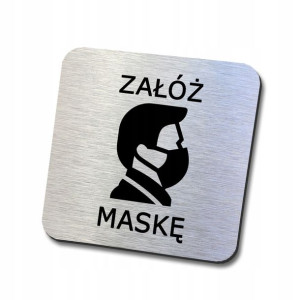 srebrna tabliczka informacyjna załóż maskę