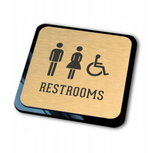 złota tabliczka informacyjna grawer restrooms