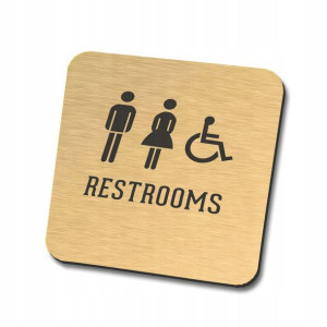 złota tabliczka informacyjna restrooms