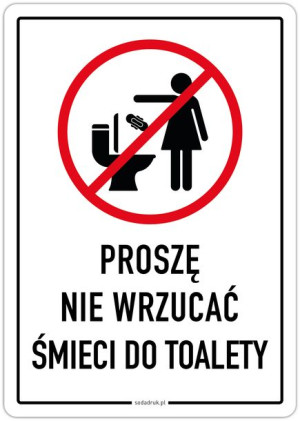 Proszę nie wrzucać śmieci do toalety – naklejka