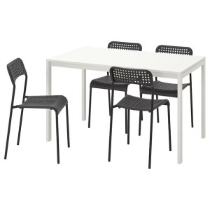 IKEA MELLTORP/ADDE Stół i 4 krzesła biały-czarny 125 cm