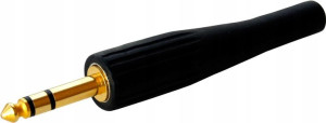 Wtyk Jack 6,3 stereo gold na kabel czarny odgiętka guma