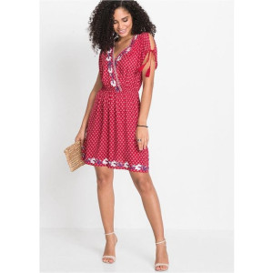 Bonprix Sukienka Boho Cold Shoulders Kwiaty Hafty Frędzle 50-52 968014