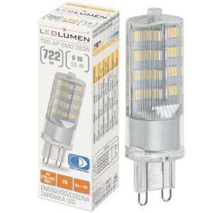 Żarówka LED G9 MINI T20 6W=55W SMD 722lm 360° Ciepła LEDLUMEN