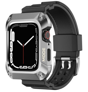 Pasek + etui Kingxbar CYF134 2w1 Apple Watch 4/5/6/SE 44mm srebrne