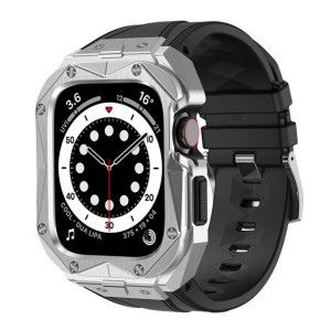 Pasek + etui Kingxbar CYF140 2w1 Apple Watch 7/8 45mm srebrne