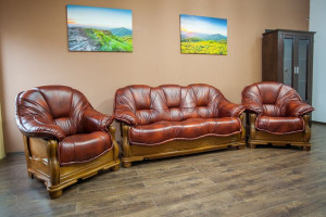 ZESTAW WYPOCZYNKOWY: Komplet Roma 3 os Sofa + 2 Fotele - 100% Skóra na Dębo