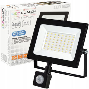 Naświetlacz LED Halogen Lampa 50W=250W 4452lm Czujnik Ruchu IP44 Neutralny