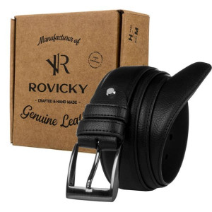 Skórzany pasek męski z tradycyjną srebrną klamrą — Rovicky