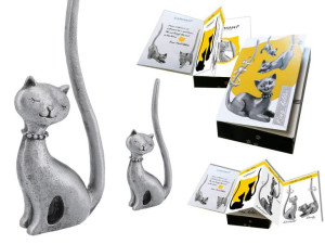 figurka kot stojak na biżuterię metal