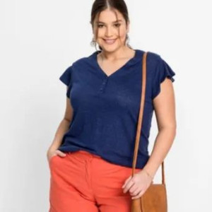 Lniana Granatowa Bluzka Z Falbankami 44-46 929660