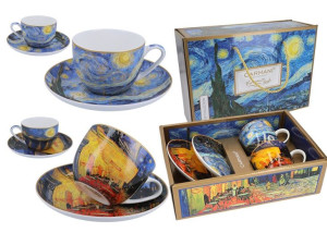 kpl.2 filiżanek ze spodkamivan gogh, taras kawiarni nocą i gwiaździsta noc