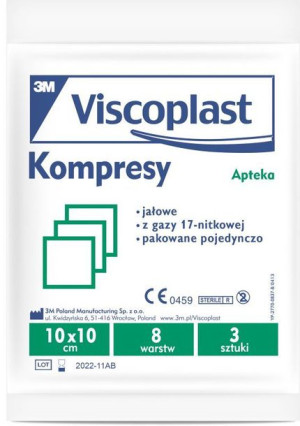VISCOPLAST Kompres gazowy jałowy 3 szt 10x10cm