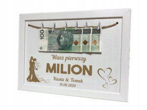 Prezent Na Ślub Dla Młodej Pary Ramka Pierwszy Milion Na Pieniądze Śmieszny