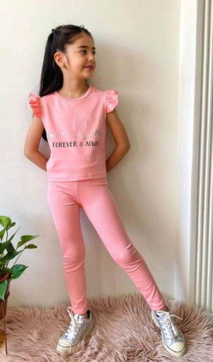 Komplet 2cz prążek bluzka legginsy 104/110 4-5l jasny róż