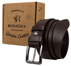 Pasek męski handmade ze skóry naturalnej licowej z subtelnym wzorem Rovicky