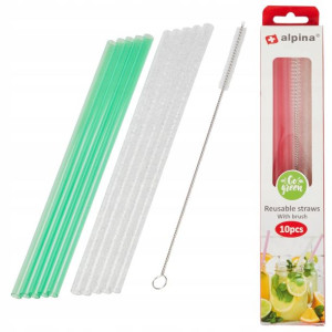 Słomki Plastikowe Wielorazowe Eko 10 Szt + Czyścik