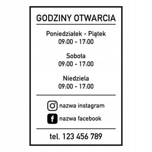 Naklejka godziny otwarcia | 40x60cm | W41