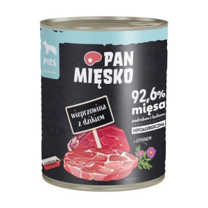 PAN MIĘSKO Karma mokra dla psa wieprzowina z dzikiem puszka 800g