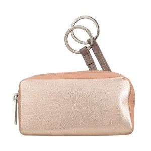 DUDU Skórzany Key Pouch Womens Pink Soft Leather Zipper Key Case Coins Mone