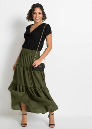 Bonprix Satynowa Rozkloszowana Spódnica Na Gumie Maxi Falbany 40-42 920753