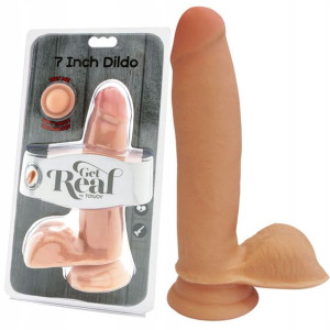 Dildo z jądrami na przyssawce. Długie 18 cm.