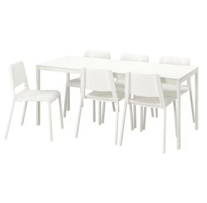 IKEA VANGSTA/TEODORES Stół i 6 krzeseł biały/biały 120/180 cm