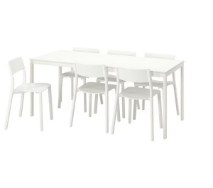 IKEA VANGSTA/JANINGE Stół i 6 krzeseł biały/biały 120/180 cm