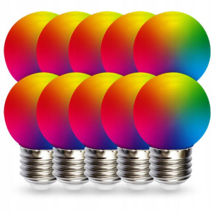 10x Żarówka LED Kulka Do Girlandy E27 1W RGB 270°