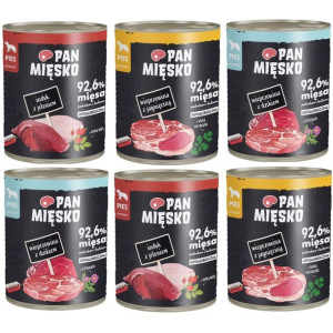 PAN MIĘSKO Karma mokra dla psa mix smaków puszka 6 x 800g
